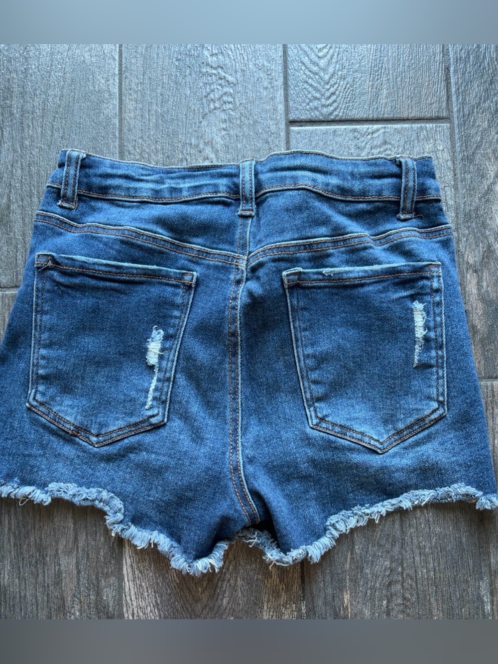Wax Jean Shorts Distressed Dark Wash Denim Raw Hem Stretch Size Large - Picture 4 of 4